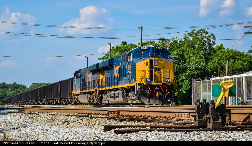 CSX 3249 & 3167 are waiting with a loaded coal train for departure 